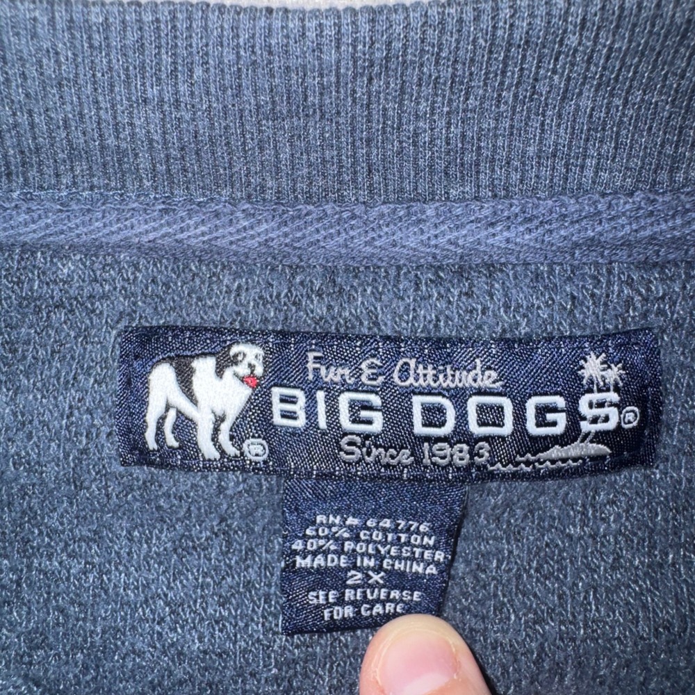 Big Dogs Henley Sweatshirt Mens 2X Blue Fleece Pullover Embroidered Logo Vintage - Picture 4 of 4